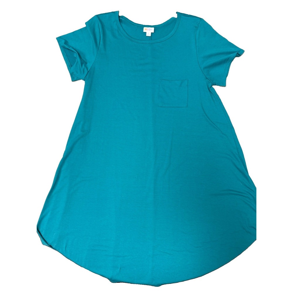 LuLaRoe Carly Dress XL Teal Solid High Low Swing Pocket Stretch Tunic